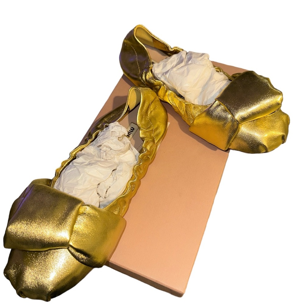 Miu Miu Gold Knotted Ballet Flats